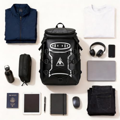 Oak-Sports Travel Backpack, Large Capacity Day Pack for Men Women, Waterproof Lightweight Bag with Shoe Compartment for Weekend Trips, Hiking, Camping