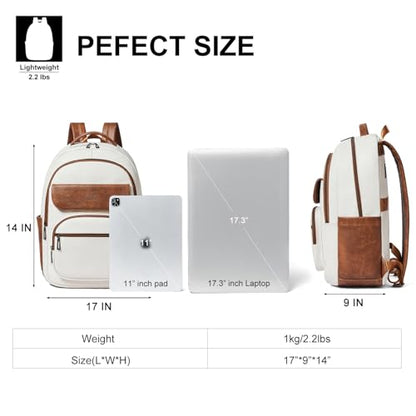 Leresas 37L Backpack Purse for Women Mens Teacher Bag Work Travel Back Pack Vegan Leather Laptop College Daypack Business Computer Book Bag Beige - color: Beige