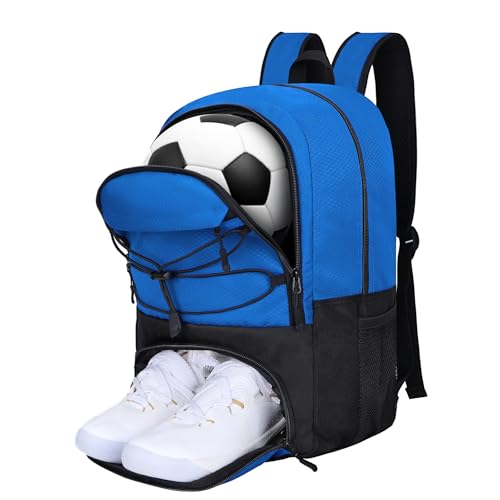 Goloni Soccer Backpack Bag with Separate Ball & Cleat Shoe Compartment,Sports Gym Backpack for Teen Girls Boys Men Women Kids - color: Blue