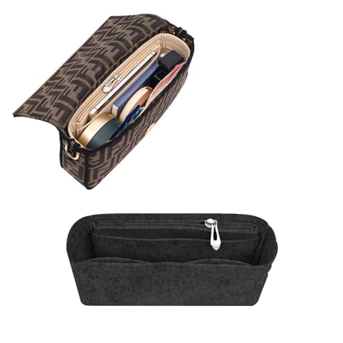 Chispee Softened Felt Purse Organizer Insert for Tote, Baguette, Longchamp Handbags Lightweight Bag Organizer with Zipper & Multiple Pockets (Mini,Dark grey) - color: Dark Grey, size: Mini