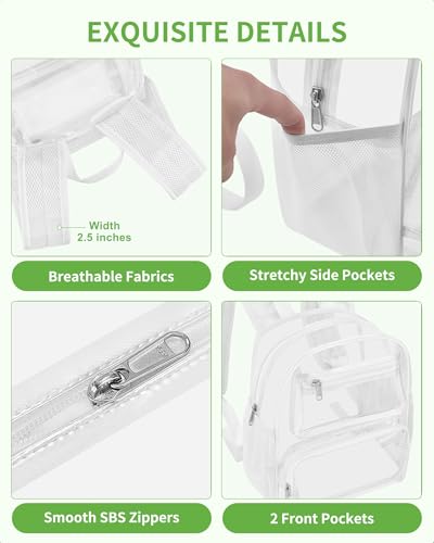 MAY TREE Small Clear Backpack Stadium Approved for Women and Men Clear Bag for Stadium Events Concert Sporting Festival, White - color: White-1, style: 2 Front Pocket-1