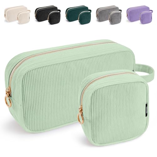 WLLWOO 2pcs Small Makeup Bag for Purse Corduroy Mini Cosmetic Pouch Ring Zipper Portable Travel Toiletry Organizer for Women Pencil Case Coin - color: Mint Green-2pcs