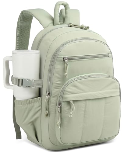 Backpack for Women, Quilted Laptop Bookbag with Pouch Pockets for College Work Travel Gym Teacher Nurses, Puffer High School Backpack for Girls, Light Green - color: Light Green, size: 15.6in