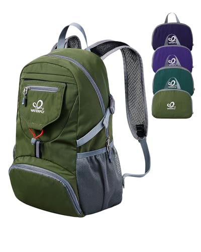 WATERFLY Small Lightweight Packable Backpack: 20l Ultra Light Foldable Travel Hiking Camping Daypack Day Pack for Man Woman - color: New-amry Green