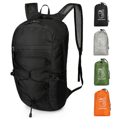 Small Hiking Backpack, 15L Nylon Ultralight Collapsible Backpack - color: Black
