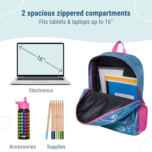 Wildkin 16-inch Kids Backpack – Durable, Padded & Spacious School Bag for Boys & Girls - Mermaid Scales - color: Mermaid Scales