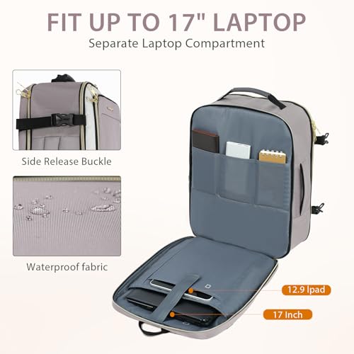 KROSER Laptop Backpack Large Computer Backpack Fits up to 17 Inch Laptop Water-Repellent 40L Travel Backpack Casual Daypack for Business/College/Women/Men-Beige/Dusty Pink/Grey - color: Beige/Dusty Pink/Grey