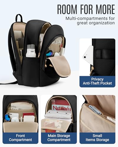 LIGHT FLIGHT Travel Backpack for Women, 15.6 Inch, Beige+Green | Laptop Backpack, USB Charging Hole, Water Resistant, Large Capacity, College Bookbag - color: Beige+green, size: 15.6 Inch without Wheels