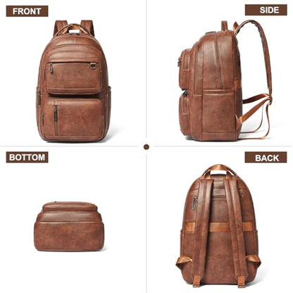 LATMAP Vegan Leather Backpack 17Inch Laptop Backpack for Women Travel Brown | Large capacity, laptop compartment, water-resistant, easy to wipe clean, TSA-friendly, with luggage strap & pickpocket-proof - color: Brown