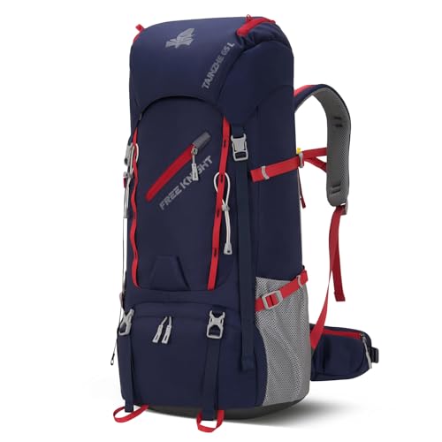 Bseash 65L Waterproof Hiking Camping Backpack with Rain Cover, Outdoor Sport Travel Daypack for Climbing Touring (Navy Blue) - color: Navy Blue
