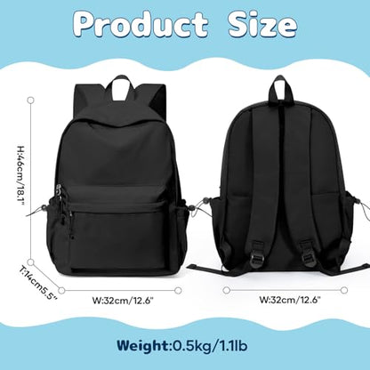 Black School Backpack For Girls Boys High Middle school college Backpack Bookbag Cute Aesthetic Backpacks Lightweight Bag Waterproof Work Gym Casual Daypack Backpacks For Men Women - color: A-black