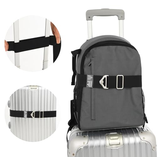 2-in-1 Travel Belt for Luggage Straps Over Handle for Add a Bag, Adjustable Travel Luggage Belt Strap with Alloy Buckle Elastic Belt for Carry On Bag, Suitcase Strap Travel Accessories(Black) - color: Black