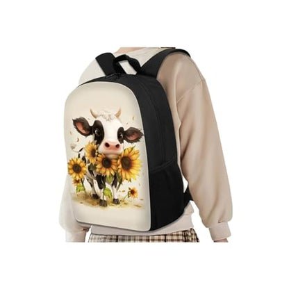 Cartoon Cow Sunflower Bookbag for Girls Boys Elementary Middle School Backpack with Lunch Box Pencil Case Water Bottle Holder Trendy School Bag 4 in 1 for Kids Back to School Supplies - color: Cartoon Cow Sunflower