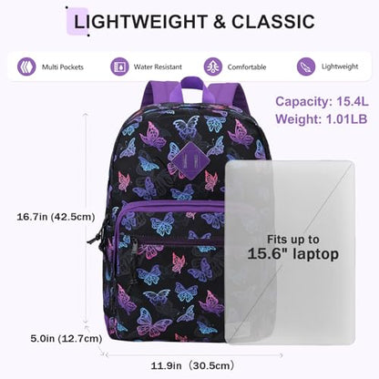 VX VONXURY Backpack for Men Women, Lightweight Kids School Bag, Classic Basic Laptop Bookbag for College Work Travel Hiking - color: Butterfly
