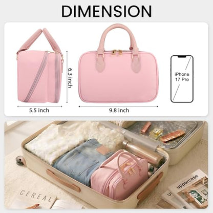 HauteHues Travel Makeup Bag for Women Stand Up Cosmetic Toiletry Case, Pink - color: Pink