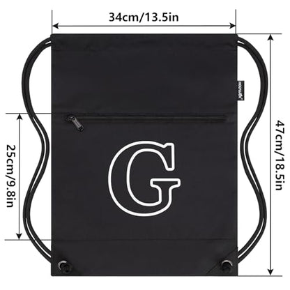 HOLYLUCK Drawstring Bags Initial Backpack Sackpack Cinch Bags for Sports, Gym, Travel, Beach(Black-G) - color: Black-g