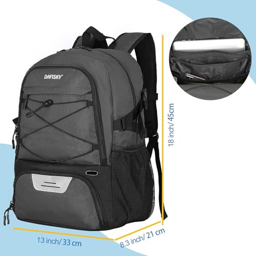 DAFISKY Basketball Backpack Sports Bag | Basketball Bag with Shoe Compartment and Ball Holder, 30L Large gym bag for boys girls - color: Grey