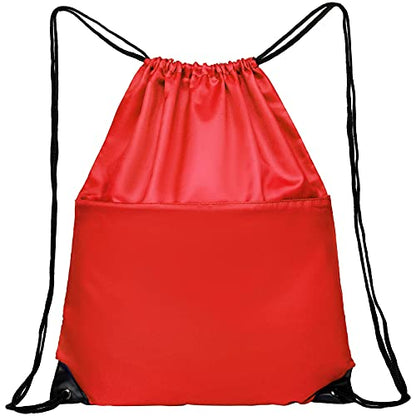 Drawstring Backpack Sports Water Resistant String Bag Sport Gym Sackpack for Women Men Large with Zipper, Red - color: Red