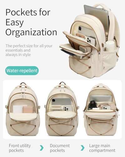 Teen Girls Backpack Aesthetic School Bag with Lunch Box, Laptop Backpack Bookbag for High School College Women Students, Beige 3pcs - color: Beige 3pcs, size: 15.6in