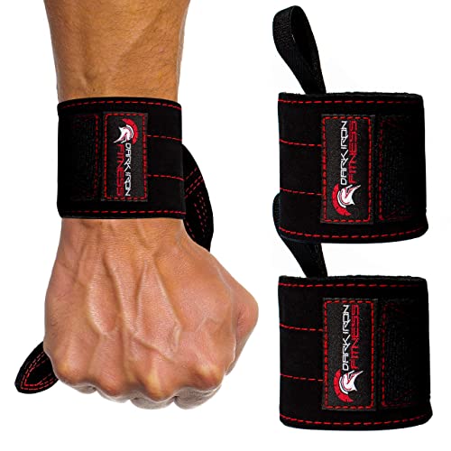 Dark Iron Fitness Wrist Straps for Weightlifting, Heavy Duty Gripping Suede Leather Bands for Men & Women, Support Wraps Gloves Alternative for Power Lifting Weight Strength Training Workouts - size: 22 inches long