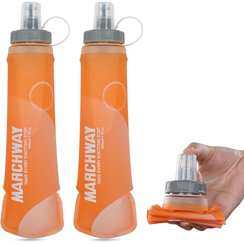 MARCHWAY Soft Hydration Flask with Wide Mouth, 300ml/500ml Collapsible TPU Water Bottle, Leakproof Portable Flexible for Running, Hiking, Cycling, Climbing, Gym, Travel (2pcs Orange 300ml) - color: Orange, size: 300ML