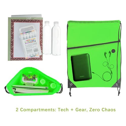 CODOBON Gym Drawstring Backpack with Zipper Pocket - Durable Cinch Sack for Swimming, Sports & Travel - Bulk Drawstring Bags for Men & Women (20, Green) - color: Green