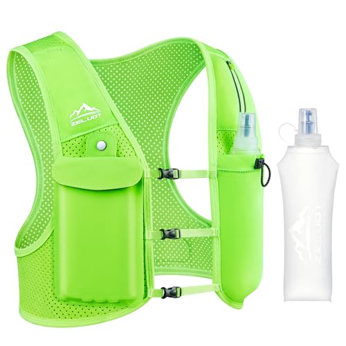Zelvot Running Vest for Women Men, Adjustable Running Phone Holder Vest, USA Original Patent, Running Hydration Vest with 500ml Soft Flask, Reflective Running Backpack for Hiking Cycling - color: Neon Green, size: Medium-Large
