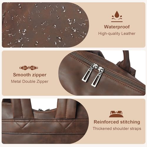 Shrrie Laptop Backpack for Women 15.6 inch,Travel Leather Backpack Purse Nurse Teacher Carry on Backpack Computer Bag,Professional Water-Resistant College Business Work Casual Daypack,Brown - color: Crazy Horse Brown01