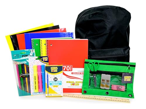 School Supply Boxes | 17" (Black or Clear) Backpack Bundle for (Elementary, Intermediate, or High School) (Intermediate, Black) - color: Black, style: Intermediate