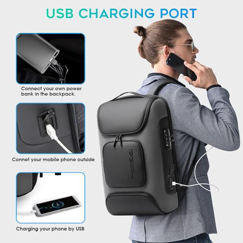 BANGE Business Laptop Backpack Fit for 15.6 INCH,Travel Backpack with USB Charging Port,Men Travel Backpack with Water Bottle Holder for Men and Women… - color: Grey