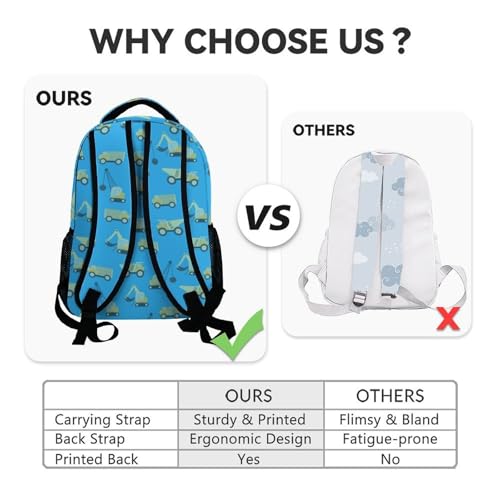 Personalized Toddler Backpack Boys - 17 Inch Excavator Construction Backpacks for Kids, Large Capacity Portable Kindergarten Bookbag Gifts - color: Blue