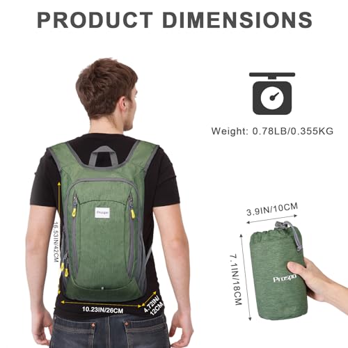 Prospo 12L Hiking Backpack Small Lightweight Travel Backpack for Women Men Casual Foldable Shoulder Bag - color: Green