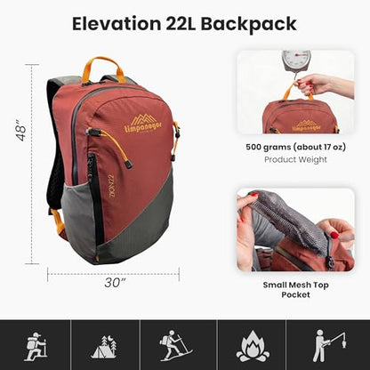 Timpanogos Elevation 22L Hiking Backpack, Lightweight Daypack for Men & Women made with Water-Resistant Ripstop Nylon, Hydration Compatible comes with Ergonomic Straps for Camping and Travel (Zion) - color: Zion