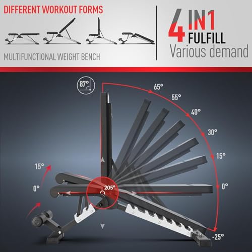 JOROTO Adjustable Weight Bench, 800LBS Workout Bench, Foldable Weight Bench for Home Gym, Flat Incline Decline for Sit Up Bench Press, 40LB Heavy Duty Build Strength Training Bench