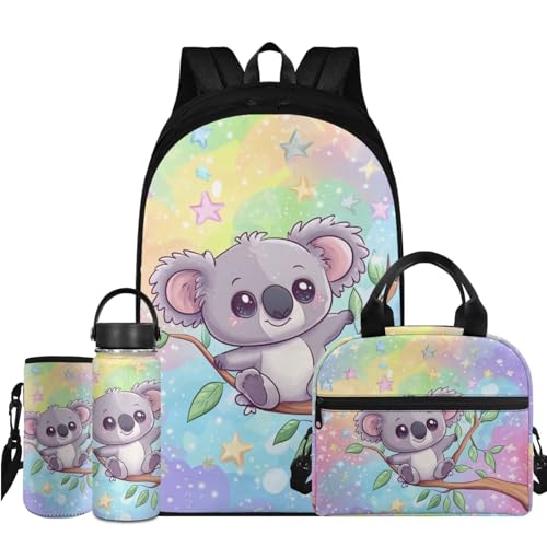 Flashideas Cute Koala Backpack for Girls Kids Backpack with Lunch Box 32oz Stainless Steel Water Bottle and Water Bottle Bag 4Pcs Set 17" Large Capacity Elementary Bookbag with Compartments for School - color: Cute Koala