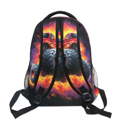 susiyo Red Monster Truck School Backpack Bookbag Lightweight College Back Pack Travel Camping Casual Daypack for Teens Girls Boys Women Men - color: Truck With Flames