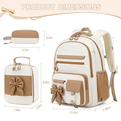 DIGOBAY Backpack for Girls, 3PCS Girls Backpack for School with Lunch Bag Pencil Case, Cute Kids Teens Bookbag for Kindergarten Elementary Preschool Middle School - color: Khaki