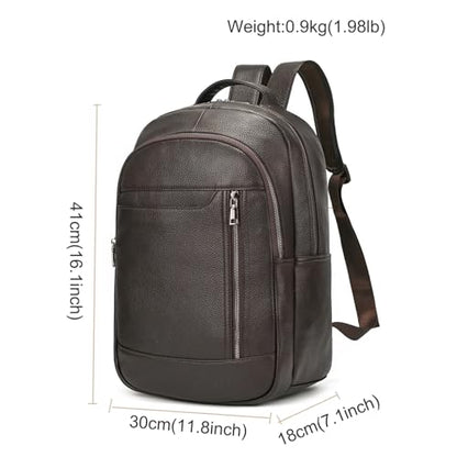 LUUFAN Genuine Leather Backpack for Men, Casual Shoulder Bag Multi Pockets Daypack 15.6 Inch Laptop Bag for Travel Business Outdoor, Brown - color: 8016-brown