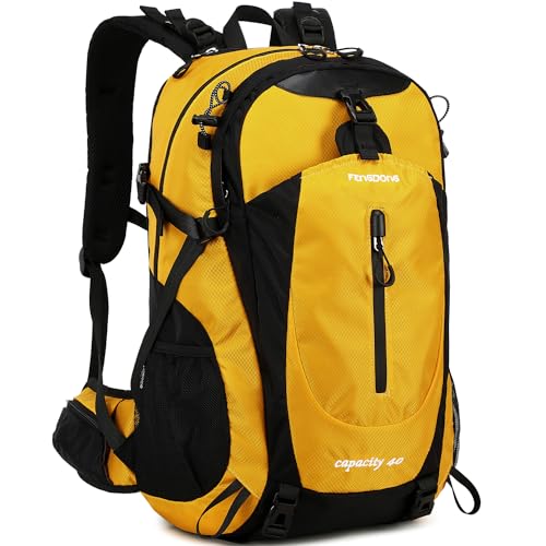 FENGDONG 40L Waterproof Lightweight Outdoor Daypack Hiking,Camping,Travel Backpack for Men Women Yellow - color: Yellow