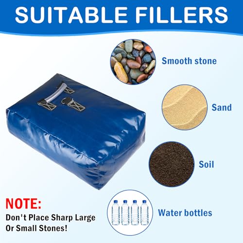 Esmorah 4pcs Vinyl Sandbags with Handle, 50lb Capacity Bounce House Sand Bags, Duty Sand Bag Anchor Safety Weight Product for Inflatable Trampolines and Water Slides (Blue)