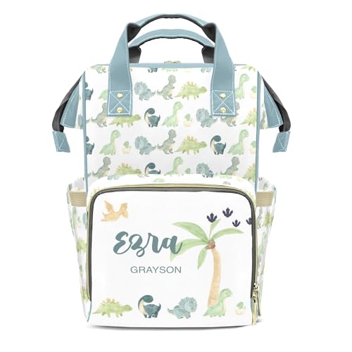 Personalized Diaper Bags for Baby Boys Green Dinosaur Personalized Bag Mummy Nappy Baby Bag Multifunction Customized Backpack - color: Green Dinosaur 02