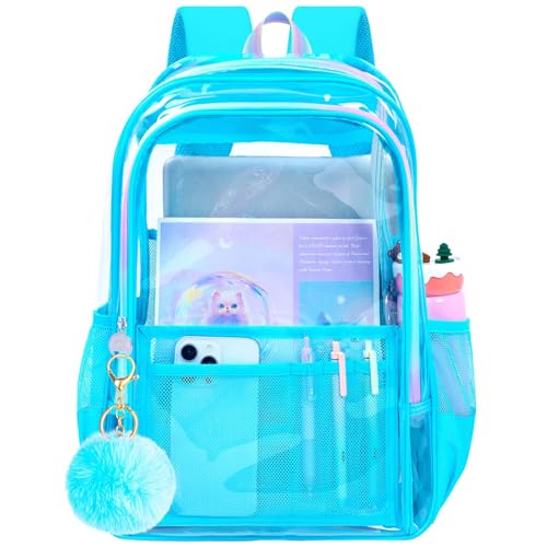gxtvo Clear Backpack, Heavy Duty Transparent Bookbag, See Through Backpacks for Women Men | Heavy Duty - color: Chic Sky Blue Clear Backpack