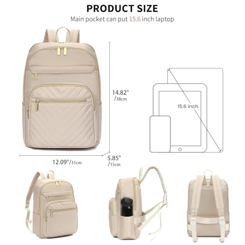 GAEKEAO Laptop Backpack Purse for Women 15.6 Inch Travel Computer Bags Fashion Casual Daypacks for Work College Business Beige - color: White