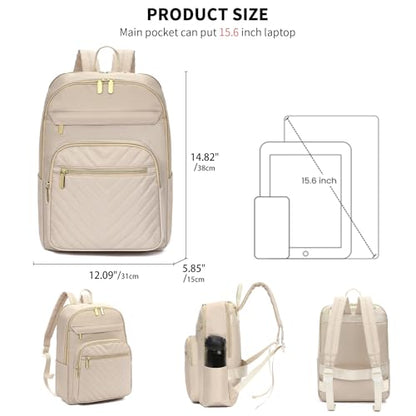 GAEKEAO Laptop Backpack Purse for Women 15.6 Inch Travel Computer Bags Fashion Casual Daypacks for Work College Business Beige - color: White