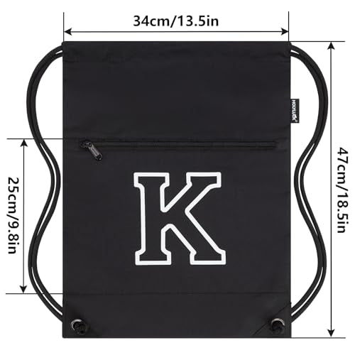 HOLYLUCK Drawstring Bags Initial Backpack Sackpack Cinch Bags for Sports, Gym, Travel, Beach(Black-K) - color: Black-k