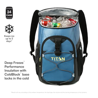 Titan by Arctic Zone Backpack Cooler, Insulated Soft Sided Bag with Leak Proof Lining and Padded Straps, for Lunch, Picnic, and Travel, 24 Can Capacity - color: Marine Blue