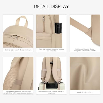 BAGOK Lightweight Nylon Backpack for Women & Men – Foldable, Large Capacity, Ideal for School, Travel & Work - color: Beige