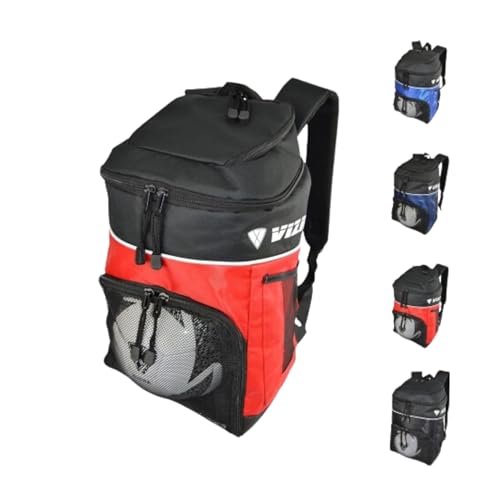 Vizari Soccer Backpack Soccer Bag | Water resistant Durable Equipment Bag for Football, Basketball, Volleyball | Cleats and Ball Compartment - Red,Blue,Black - color: RED