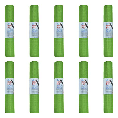 10-Pack Yoga Mat, 68" x 24" Non Slip Exercise Mat, 4mm Thick Gym Mat for Fitness and Stretching, Bulk Non Toxic Yoga Mats for Schools and Studios - color: Green