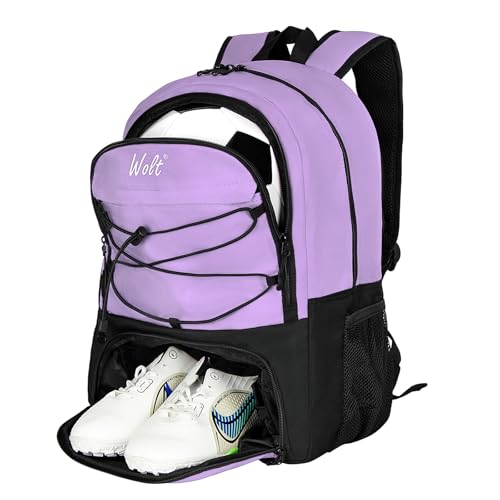 WOLT Soccer Backpack Soccer Bag with Ball Holder & Shoes Compartment, Sport Equipment Bags For Football, Basketball, Volleyball, Gym - color: Purple